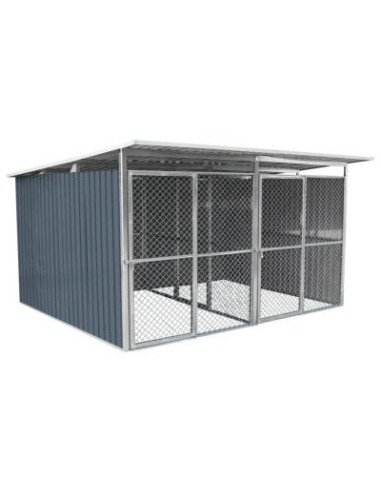 Chenil tôlé 10m² avec toiture complète et séparation chenil galvanisé grand chenil enclos parc chien