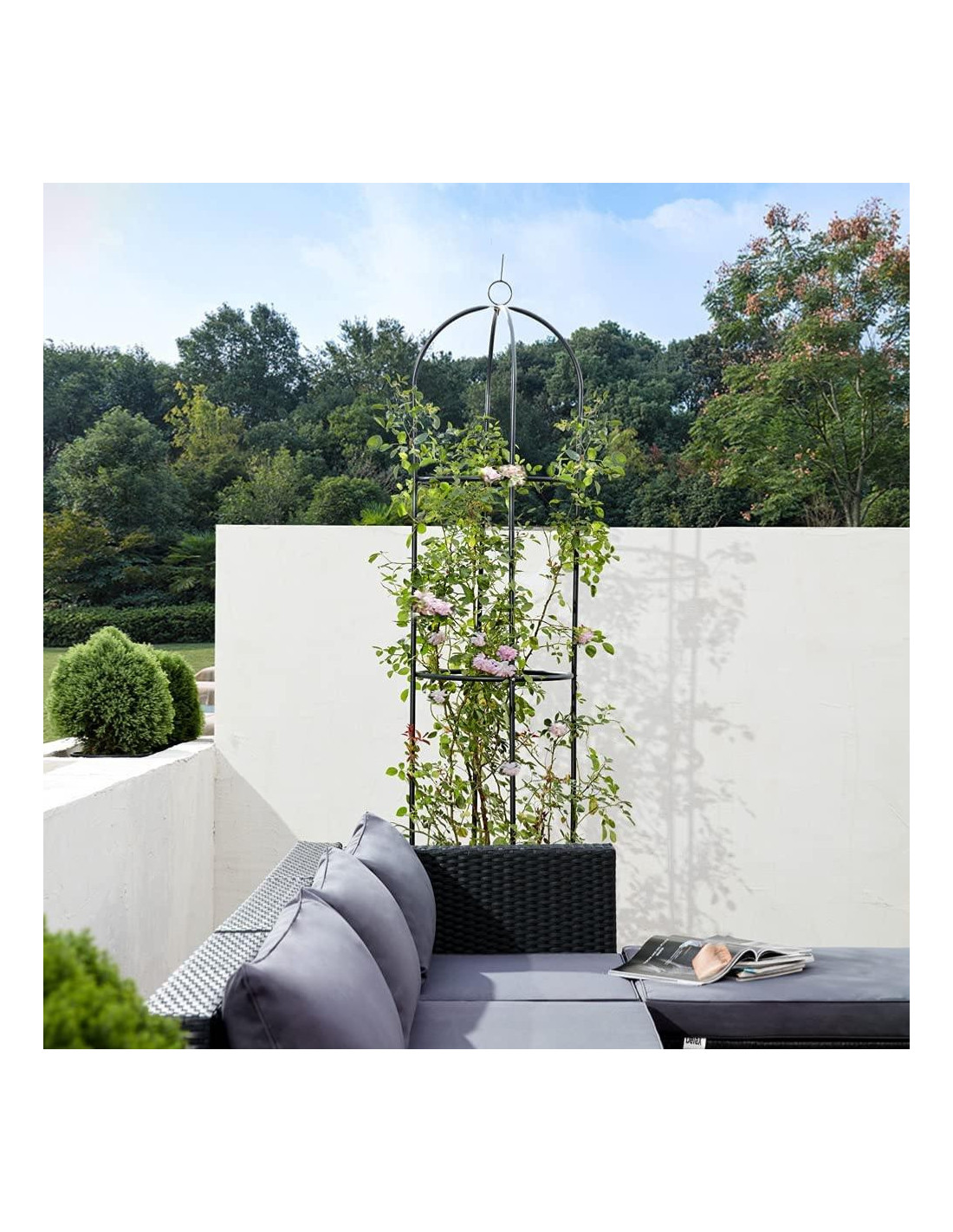2x obélisques de jardin pour roses, sur pied, tuteur plantes grimpantes,  colonne, métal, HLP 192 x