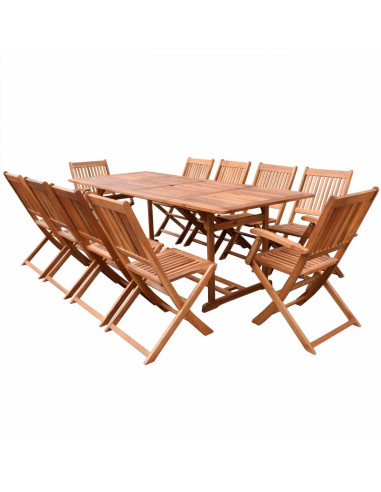 Salon de jardin en bois d'acacia massif 10 chaises 1 table