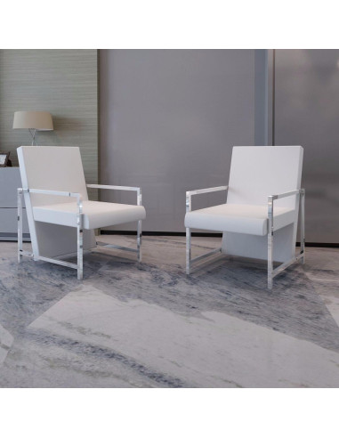 Lot de 2 Fauteuils tendance fauteuil blanc design chrome