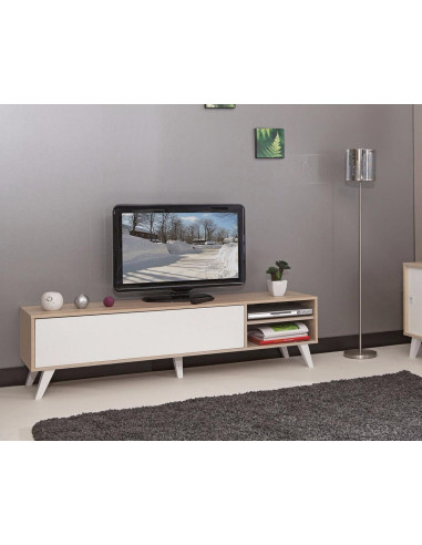 Meuble TV scandinave chêne et blanc meuble téléviseur