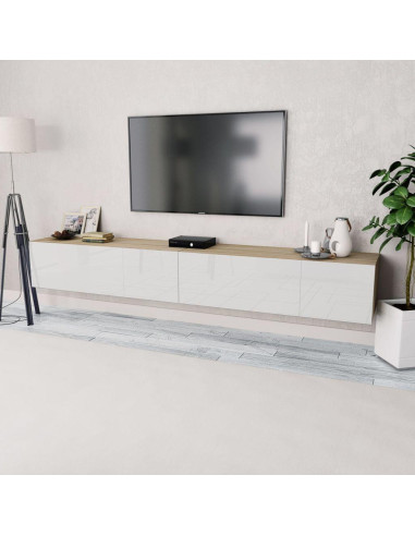 Meuble TV design 240 cm meuble tv blanc brillant chêne