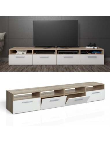 Meuble TV blanc chêne 190 cm meuble téléviseur moderne