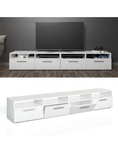 Meuble TV blanc chêne 190 cm meuble téléviseur moderne