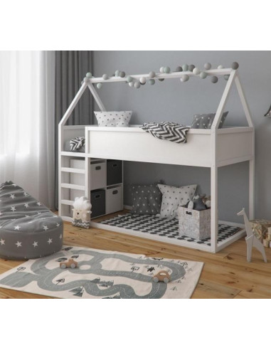 Lit montessori mezzanine pour enfant 90x200 cm lit cabane