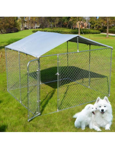 Chenil Dog + toit chenil galvanisé grand chenil enclos parc chien chenil grillagé