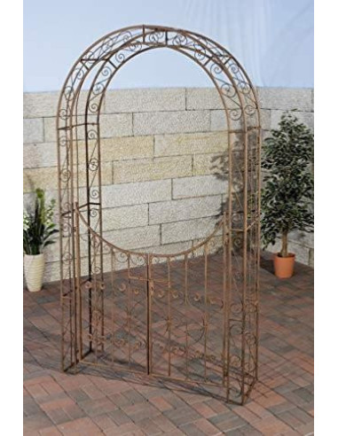 Arche jardin avec portillon en fer forgé marron antique