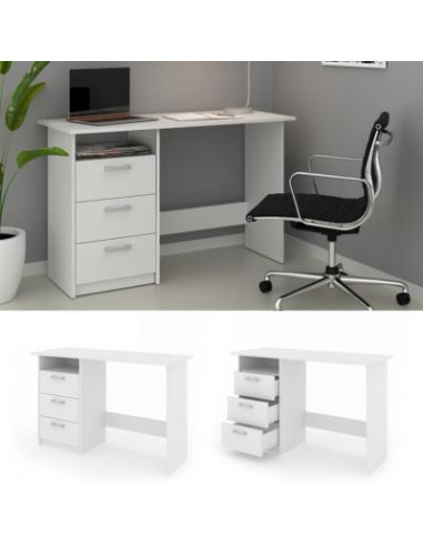 Bureau blanc avec 3 tiroirs bureau de rangement ordinateur