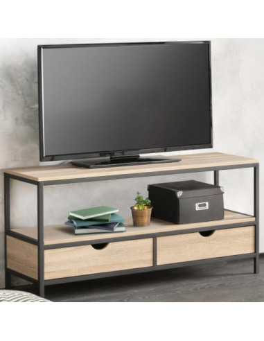 Meuble TV métal et bois meuble tv 2 tiroirs meuble télé
