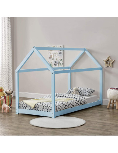 Lit montessori 90x200 cm bleu lit enfant avec sommier