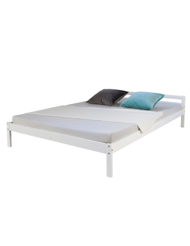 Lit bois de pin blanc 140x200 cm avec sommier cadre de lit
