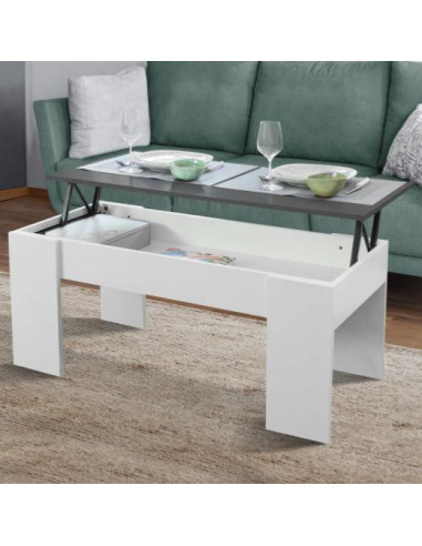 Table basse gris blanc avec plateau relevable table salon