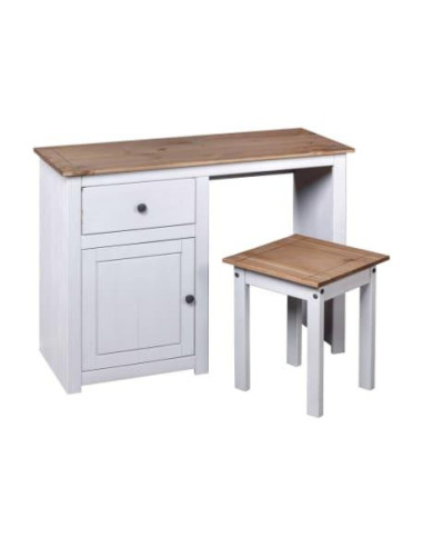 Coiffeuse table maquillage + tabouret pin massif blanc cielterre-commerce