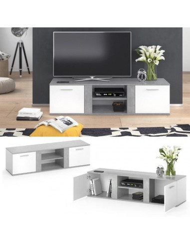 Meuble TV tendance blanc et gris béton meuble télévision