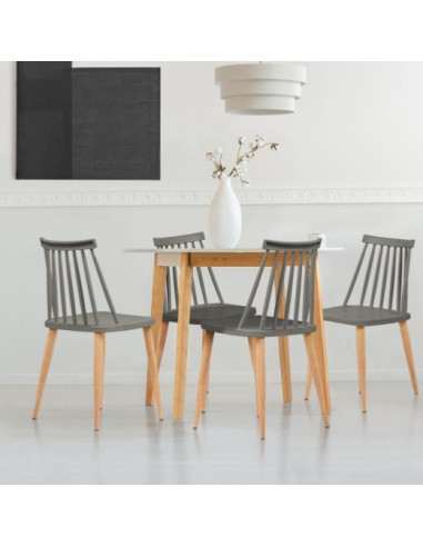 Salle à manger, table et 4 chaises, grise et blanche