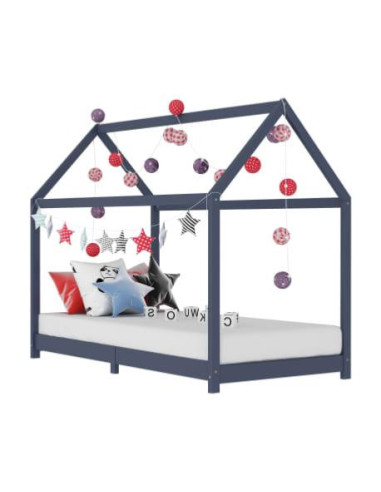 Lit maison lit montessori lit cabane 70x140 cm pin gris lit enfant avec sommier
