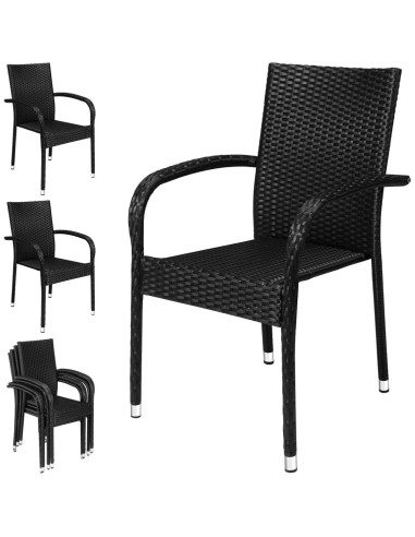 4x Chaises de jardin en résine tressée noir chaise jardin