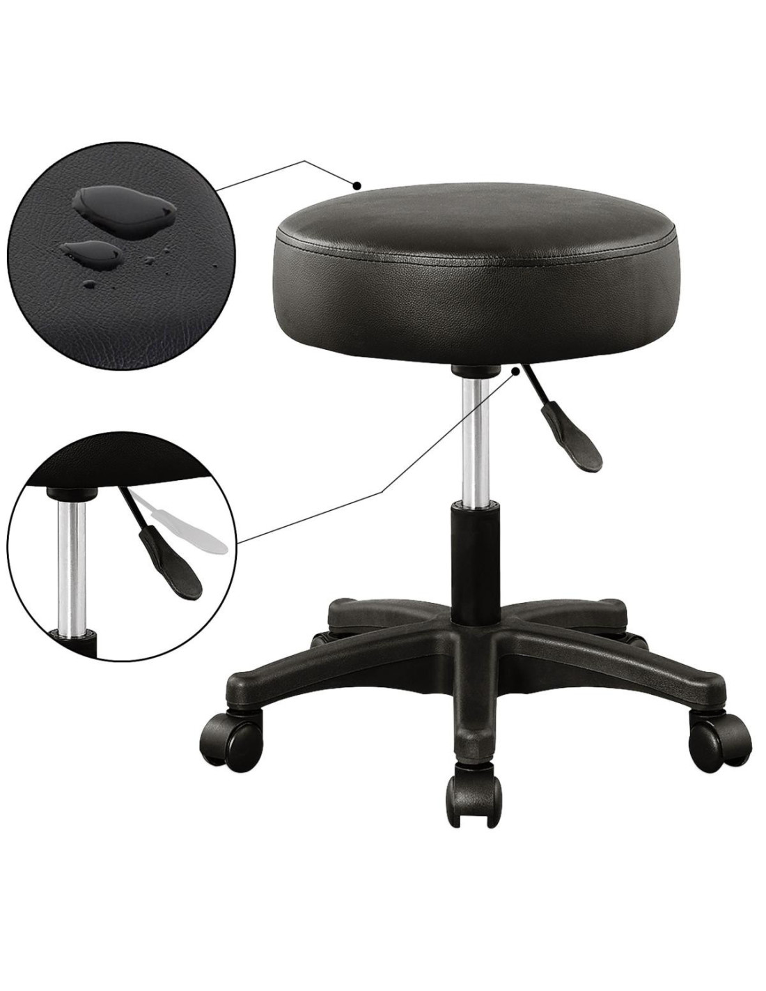 Tabouret de Bureau Tabouret à roulettes Professionnel avec Dossier Rotation  à 360° Chaise a Roulette Hauteur Réglable pour Salon de Massage Cuisine