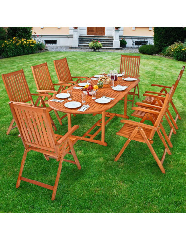 Salon jardin eucalyptus 8 chaises 1 table table de jardin