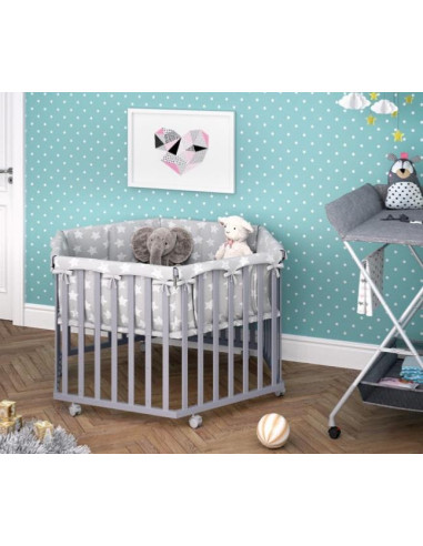 Parc bébé gris réglable en hauteur avec tour de lit