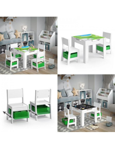 Table de jeu + 2 chaises pour enfant + rangement vert cielterre-commerce