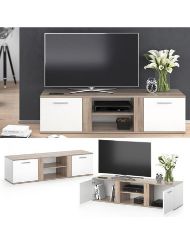 Meuble TV tendance blanc et chêne meuble télévision