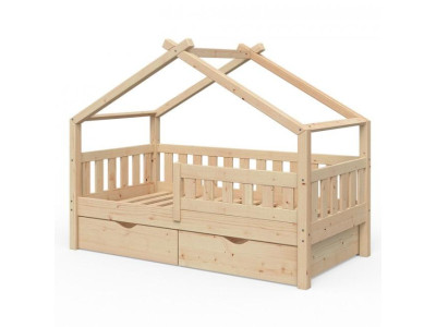 Llb - Lit cabane en bois pour enfant Montessori 80x160 cm avec lattes  Husty, Couleur: Blanc - Matelas - Rue du Commerce