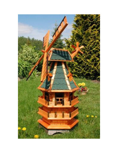 Moulin à vent en bois avec éclairage solaire 140 cm cielterre-commerce