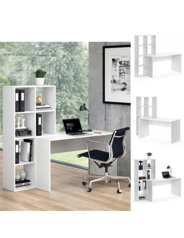 Bureau avec rangement Avec 6 tiroirs - Aggloméré Blanc - Bureau  d'ordinateur - Table de Bureau - 140 x 50 x 77 cm
