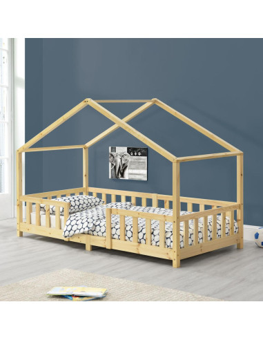 Lit montessori lit enfant 90x200 cm avec barrières tipi
