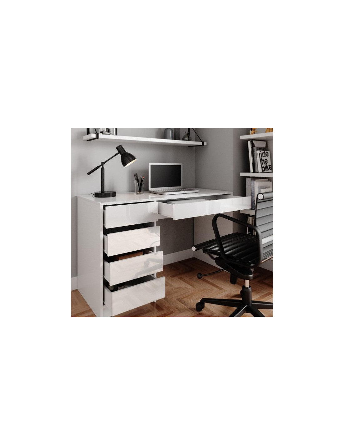 Bureau blanc élégant avec tiroir et rangement Nora 120x65 - 320,00