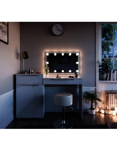 Coiffeuse table maquillage blanc alpin + LED cielterre-commerce