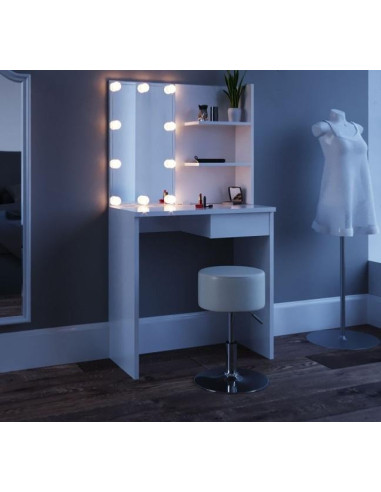 Coiffeuse table maquillage blanc + LED + Tabouret cielterre-commerce