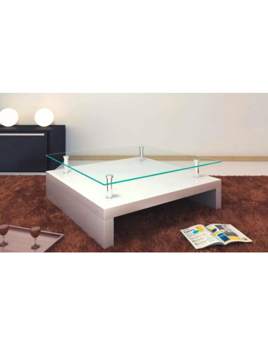 Table basse blanche plateau verre table basse carré design