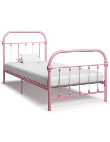 Lit enfant 90x200 cm en métal rose cadre de lit sommier