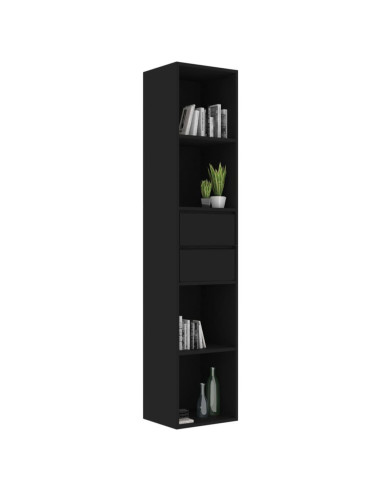 Bibliothèque noir 2 tiroirs meuble rangement étagère XXL