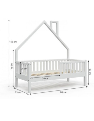 Lit montessori lit enfant 70x140 cm blanc lit cabane