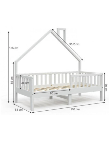 Lit montessori lit enfant 80x160 cm blanc lit cabane pin - Ciel