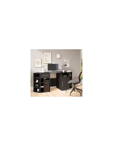 Grand bureau spacieux noir placard et tiroir rangement