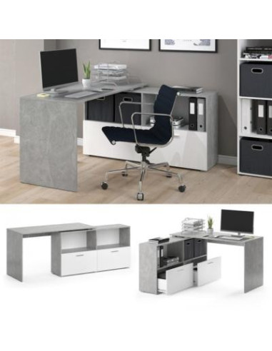 Bureau angle gris béton blanc flexible bureau informatique
