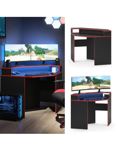 Bureau gaming angle noir rouge bureau jeu bureau gamer