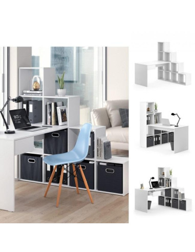 Bureau moderne bureau angle blanc avec cubes rangement