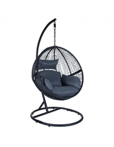 Chaise suspendue fauteuil œuf balancelle noir avec coussin et