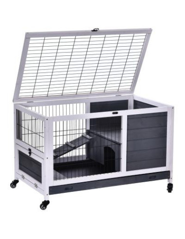 Cage lapin mobile cage cochon d'inde gris et blanc cage rongeur intérieur cage rongeur en bois
