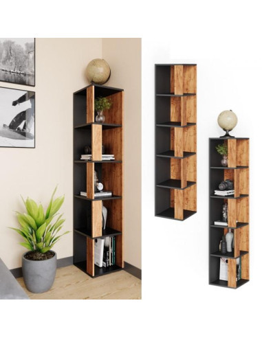 Bibliothèque design meuble rangement livre étagère chêne - Ciel