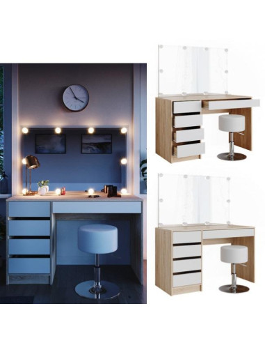 Coiffeuse table maquillage blanche + grand miroir + LED + tabouret cielterre-commerce