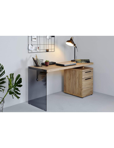 Bureau design en verre gris chêne bureau avec rangement