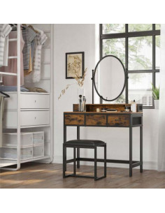 Coiffeuse blanche de style moderne avec 2 tiroirs, miroir triplé Classique  - Vasagle