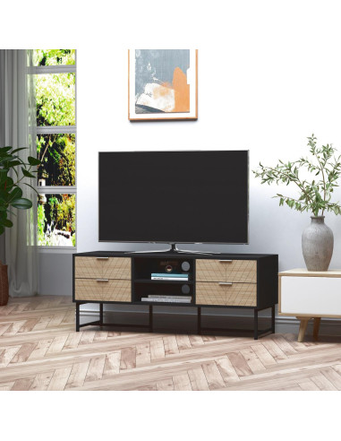 Meuble TV noir et chêne graphique pied métal meuble télé