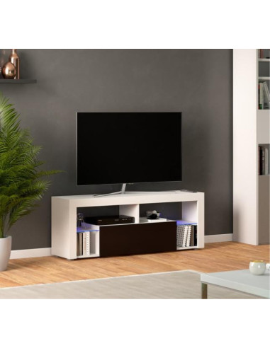 Meuble TV  blanc et noir avec LED meuble téléviseur design
